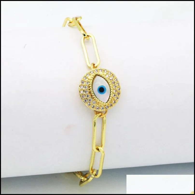 Charm Bracelets Real Gold Plated Cz Fatima Hand Evil Eye Charm Copper Chain Bracelet Jewelry For Man Drop Delivery Jewelry Bracelets Dha36