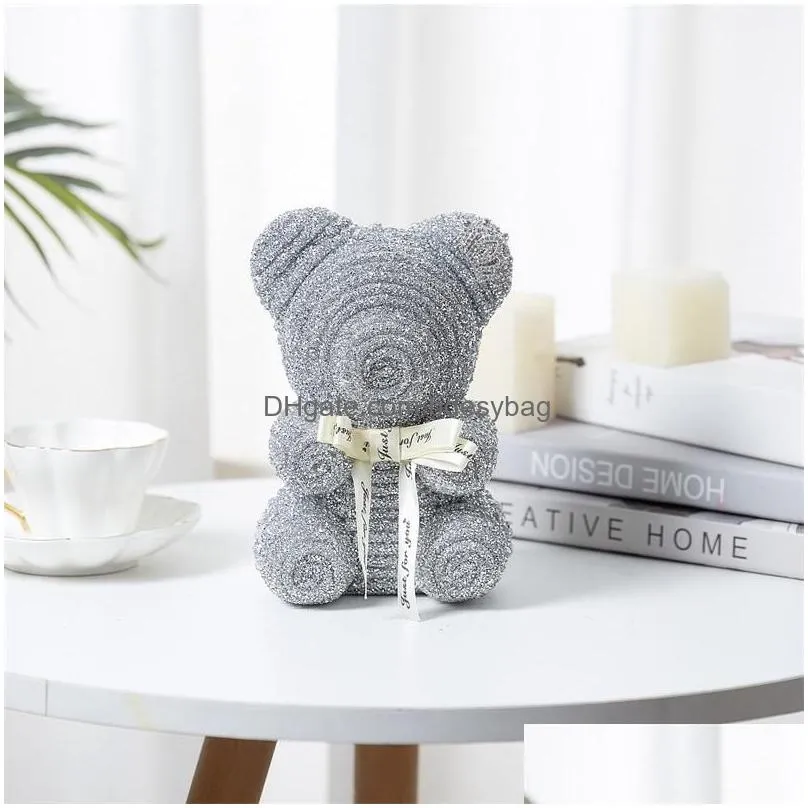 Decorative Flowers & Wreaths Decorative Flowers Wreaths Drop Drill Pipe Rose Teddy Bear Artificial For Women Valentines Gift Wedding C Dh4Wh