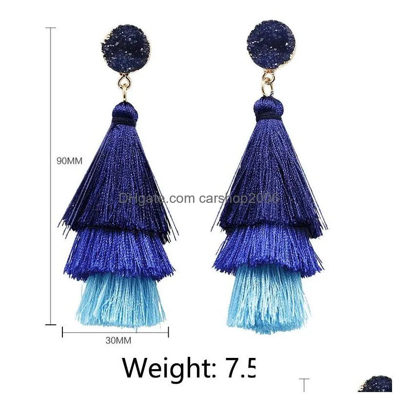 bohemia multilayer tassel druzy drusy earrings gold plated geometry faux natural stone resin dangle earrings for women jewelry