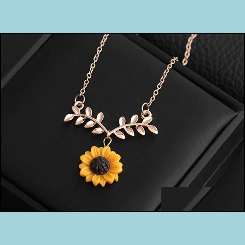 Earrings & Necklace Sunflower Jewelry Set Necklace Pendant Glass Picture Party Statement Flower Leaf Chokeres Necklaces Drop Delivery Dhc9H