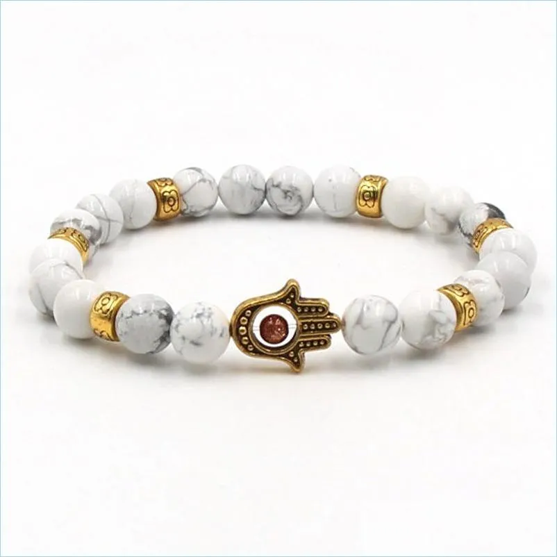 bead stone bracelet 8mm white beads bracelet  owl buddha head stretch elastic men bracelet