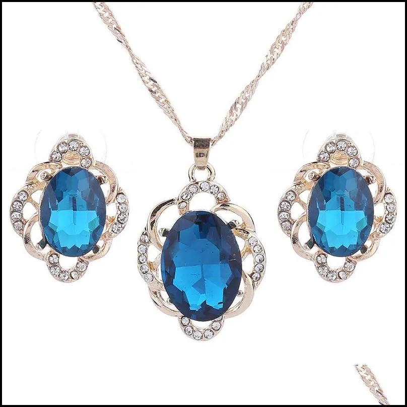 Earrings & Necklace Bridal Jewelry Set Crystal Pendants Necklaces Earrings Engagement Wedding Drop Delivery Jewelry Jewelry Sets Dhu20