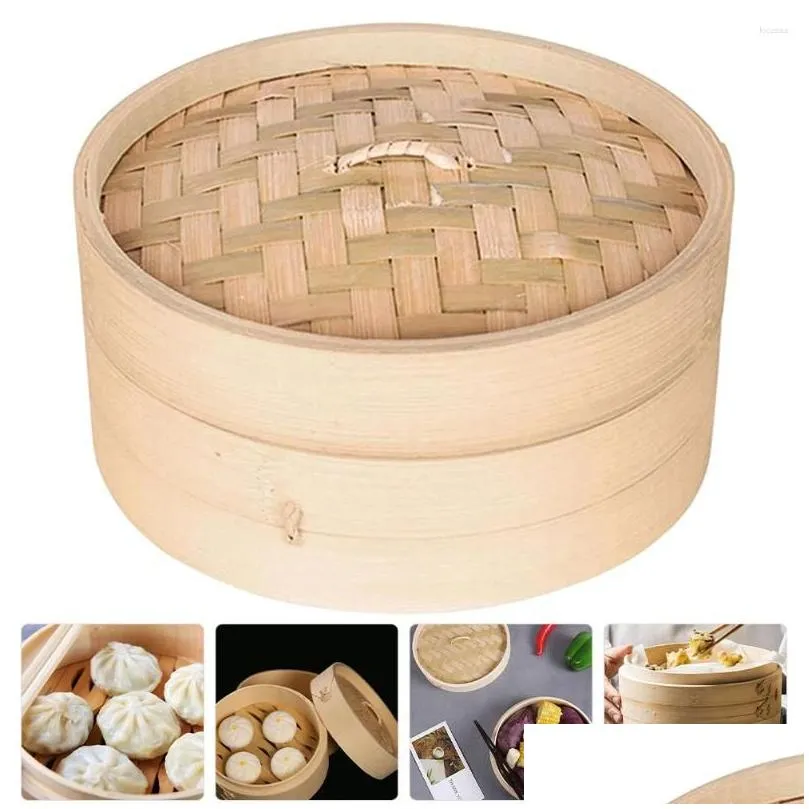 Double Boilers 1 Set Of Bamboo Food Steamer Covered Dumpling Basket Reusable