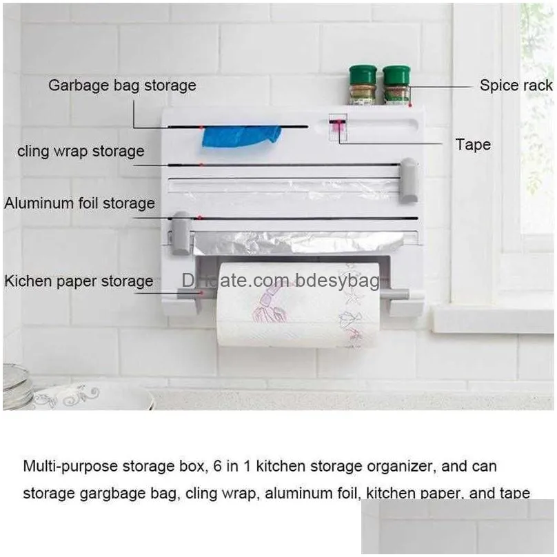 Disposable Take Out Containers Disposable Take Out Containers Wall Mount Cling Film Cutter Paper Towel Rack Tissue Preservative Holder Dhgts