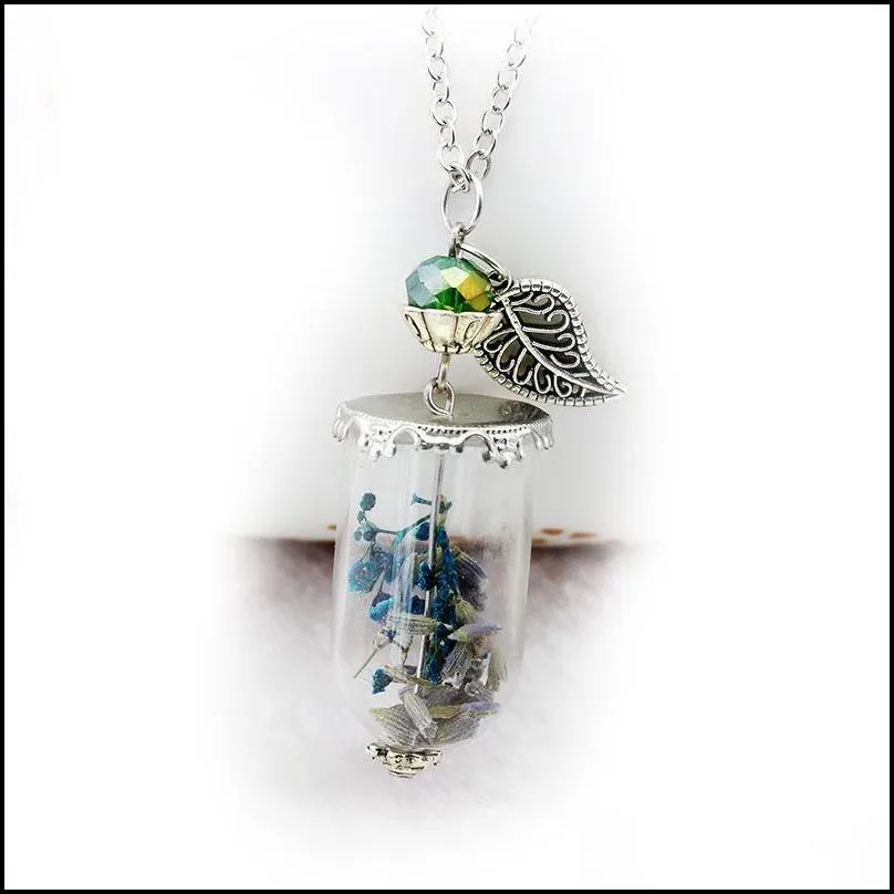 Pendant Necklaces Supernatural Angel Wing Leaf Rock Salt Bottle Protection Glass Real Dry Flower Necklace Drop Delivery Jewelry Neckla Dhhre
