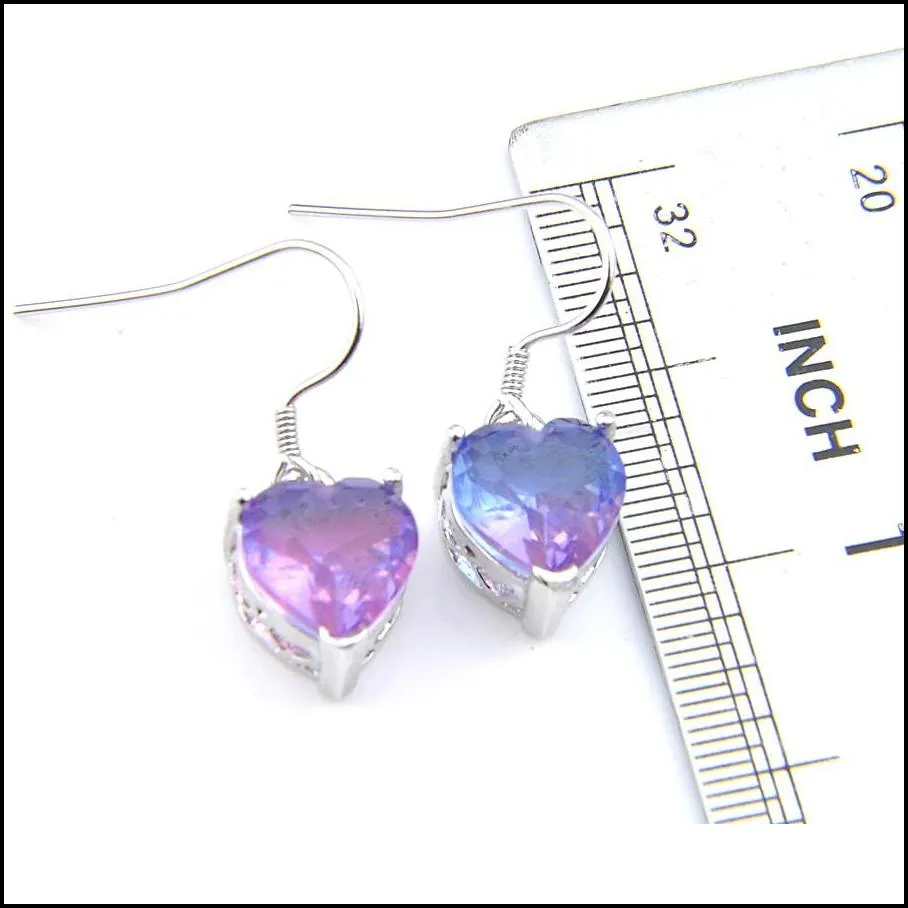 Wedding Jewelry Sets Luckyshine Wedding Jewelry Sets Unique Bi Colored Tourmaline Heart Crystal Zircon Sier Chain Earring Pendants Nec Dhqxn