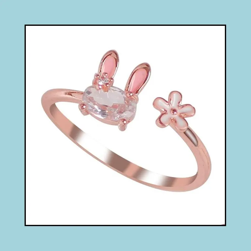 fashion jewellery womens ring cute rabbit rings opening adjustable metal animal ring female jewelry gift