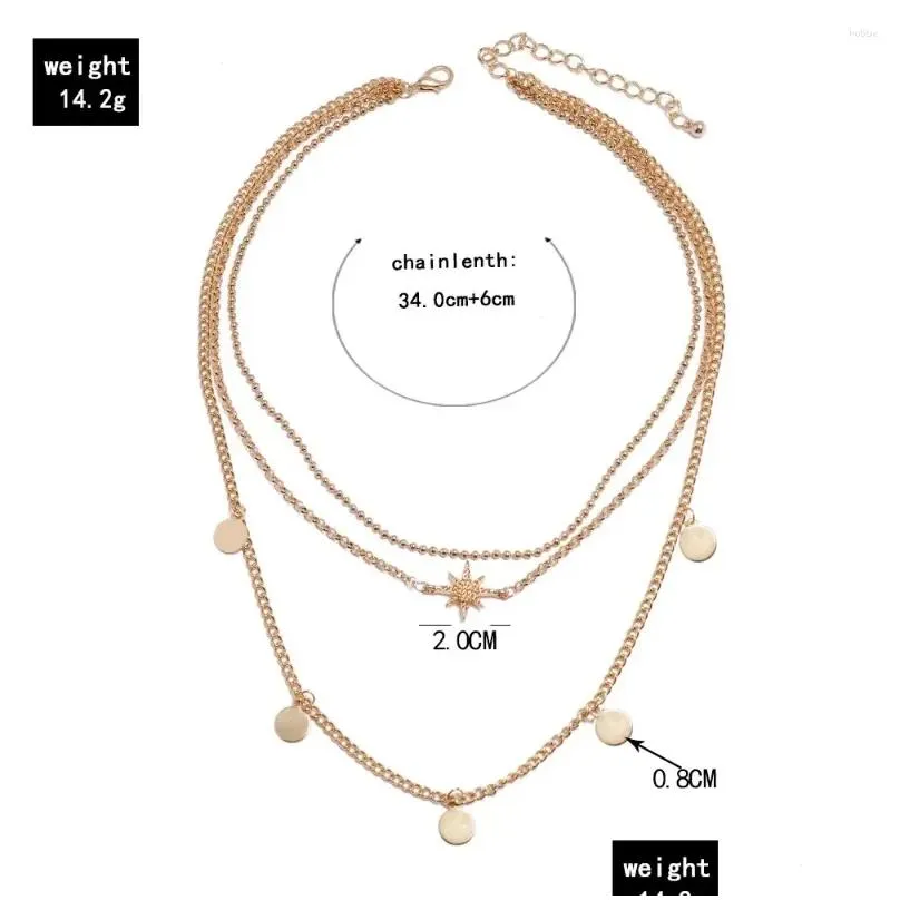 Pendant Necklaces Boho Multilayer Fashion Gold Color Choker Bead Chain Round Sequined Star Necklace For Women Vintage Chains Jewelry