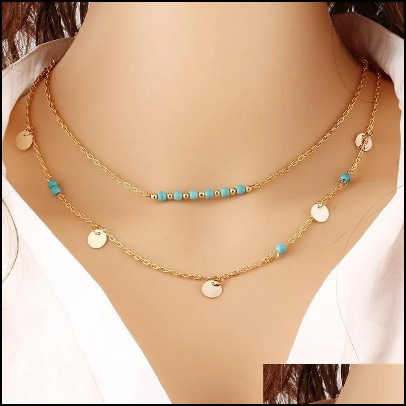 necklaces pendants vintage boho tassel metal bar multilayer necklace alloy gold plated long charms chains necklaces