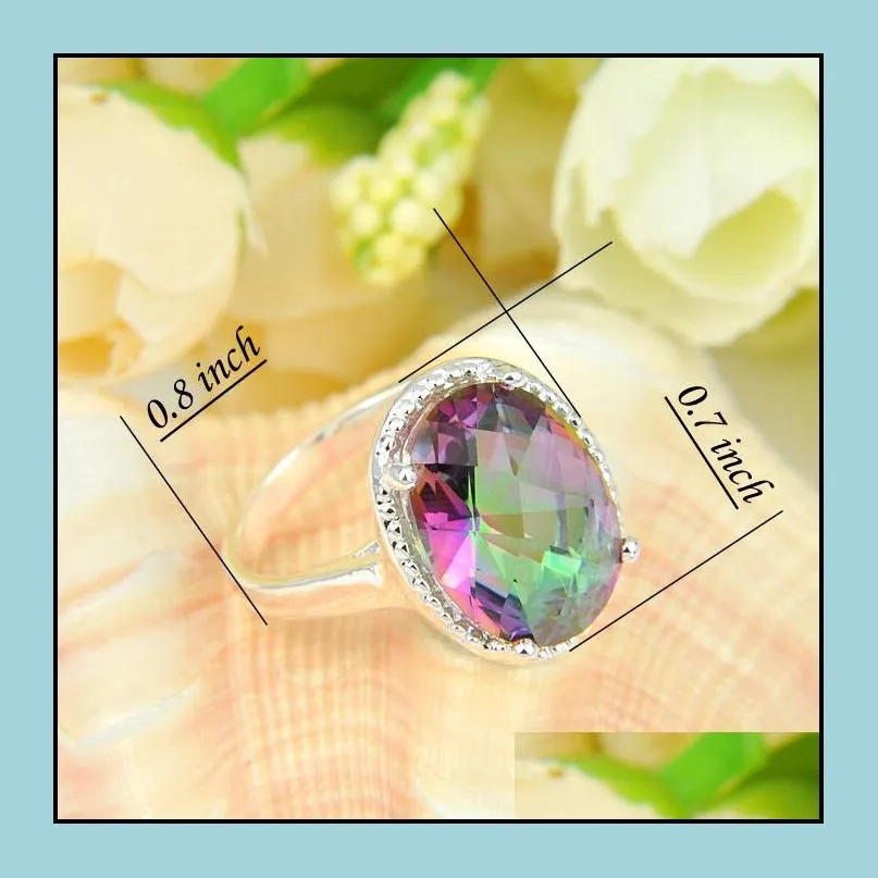 Earrings & Necklace Luckyshine Vintage Oval Fire Rainbow Cubic Zirconia Gems 925 Sier Pendants Ring Earring Wedding Engagement Jewelry Dhpbu