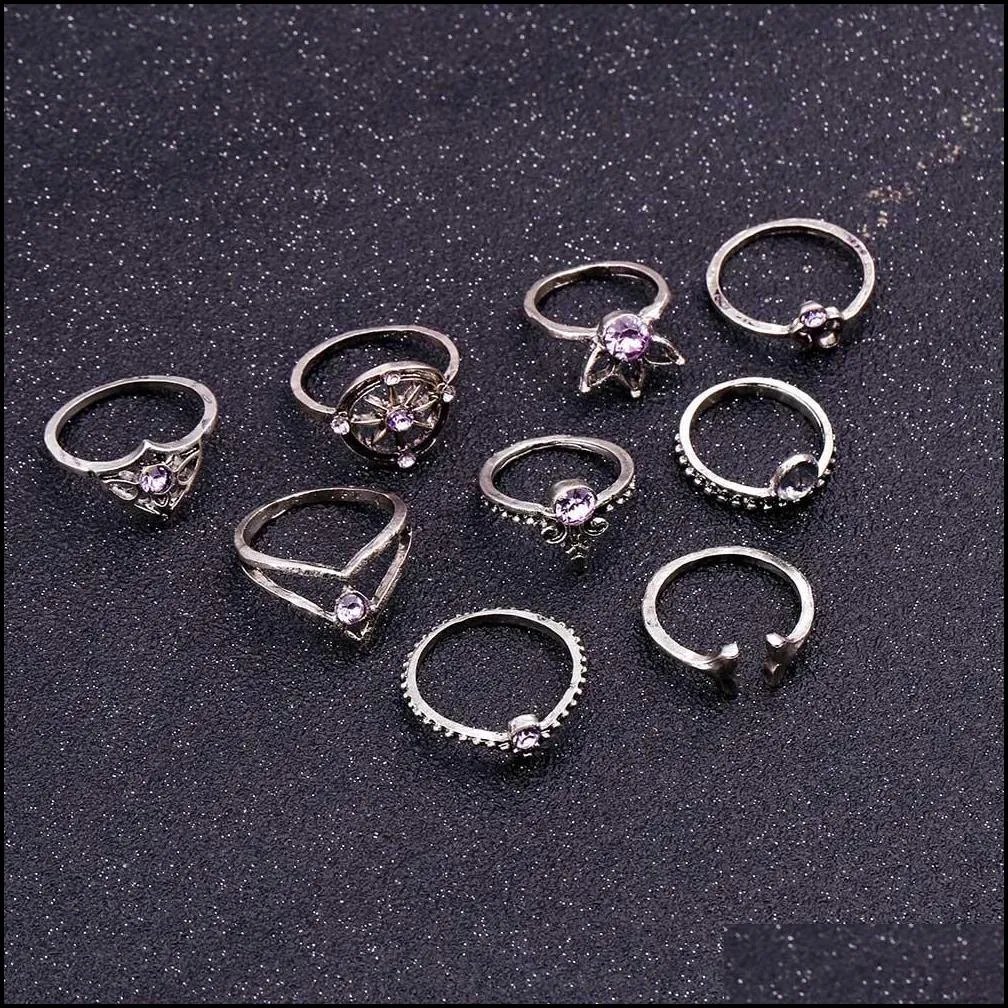 vintage punk knuckle rings boho midi ring set 9 pcs/set mermaid tail compass yoga hollow carved wedding ring set