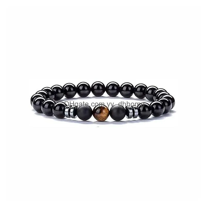 8mm black matted bead bracelet hematite opal tigers eye stone elasticity bracelet for women men jewelry