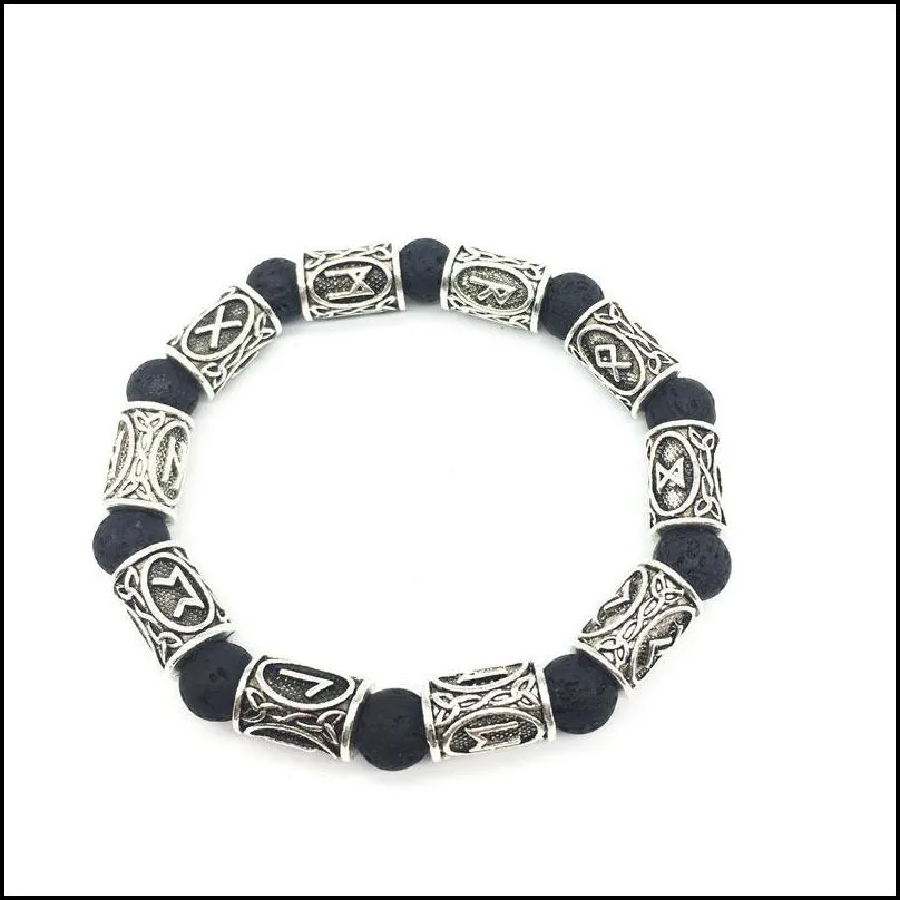 pretty 10mm lava stone bracelet vintage antique silver beads beautifulbracelets  rune alloy norse jewelry for women men bracelet