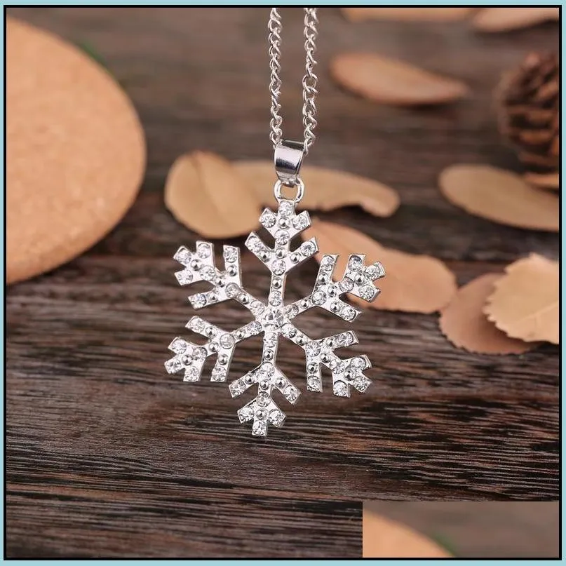 Pendant Necklaces Snowflake Crystal Necklace 3D Movie The Snow Queen Statement Pendant Drop Delivery Jewelry Necklaces Pendants Dhj1D