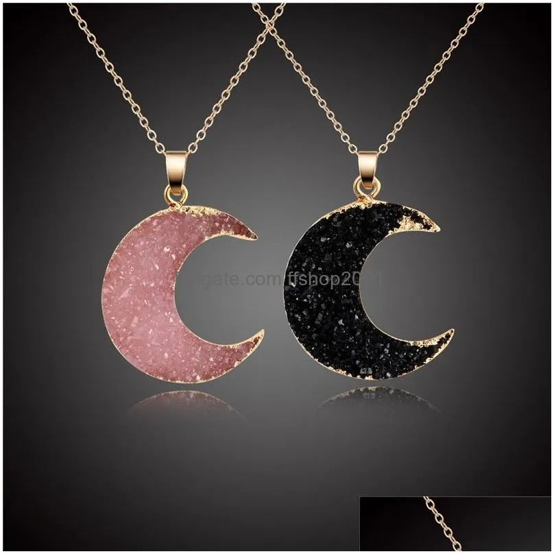 fashion moon druzy drusy necklace gold plated geometry faux natural stone resin necklace for women jewelry