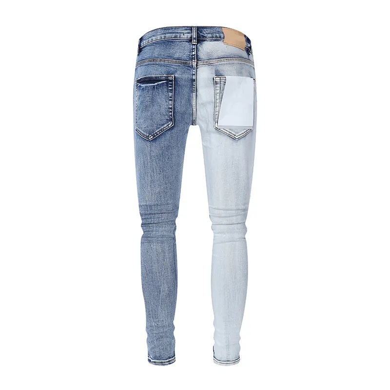 Men`s designer Purple jeans distress torn motorcycle slim fit new straight leg jeans Splash-ink folding pants Men`s print tear fashion men`s leggings Size 28-40