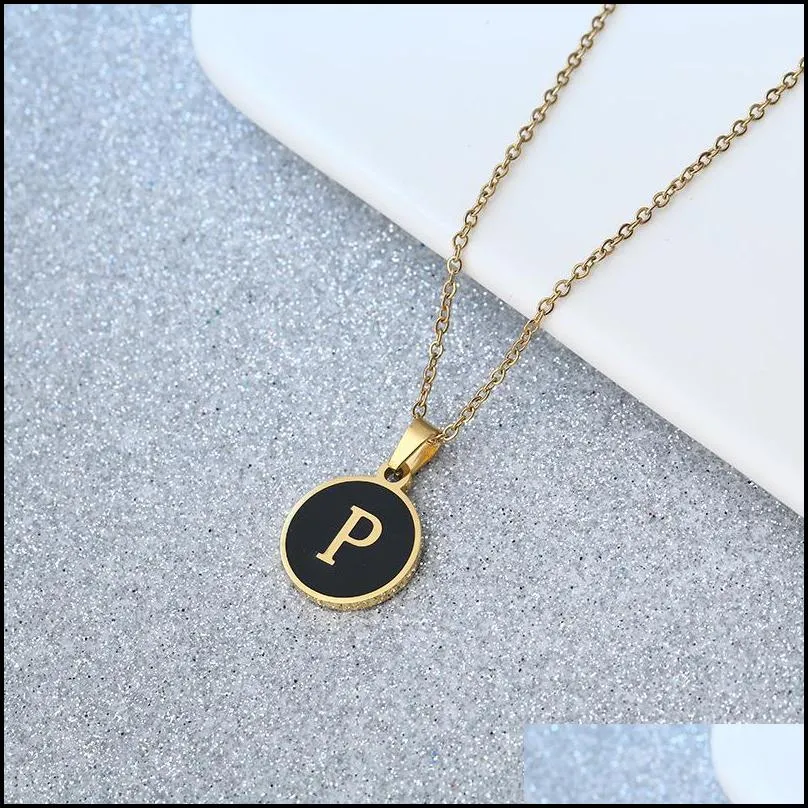 Pendant Necklaces Plated Stainless Steel Lnitial Letter Black Oil Pendant Necklace Accessories For Unsiex Fashion Trend Jewelry Drop D Dhcez