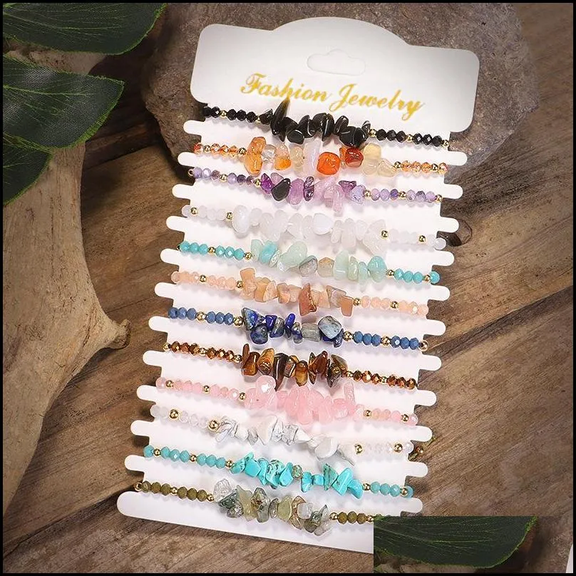 Beaded Ethnic Style Rainbow Color Natural Gravel Stone Crystal Bead Strands Bracelet Drop Delivery Jewelry Bracelets Dhq46