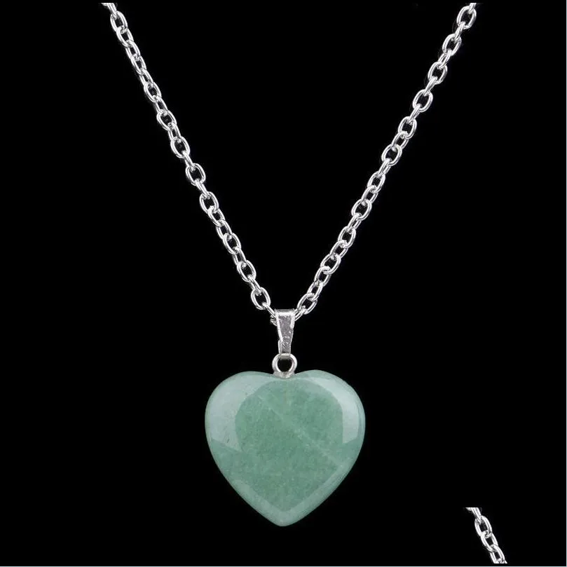 chain necklace natural quartz healing chakra stone rock heart pendant necklace