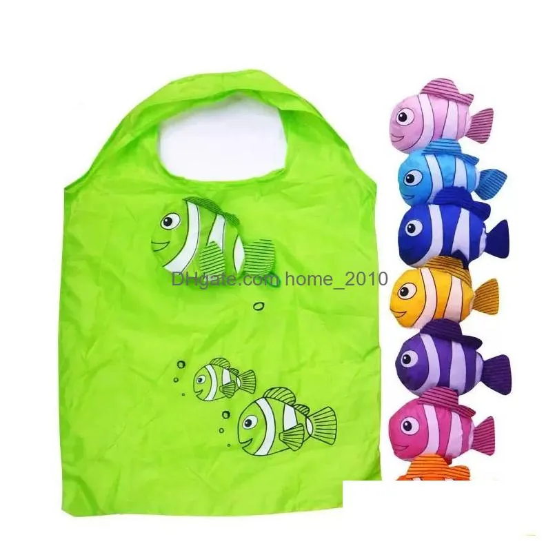 cute cartoon fish shopping bag travel reusable foldable handbag grocery tote storage home storage bags fy3433 0214