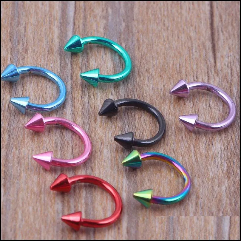 Navel & Bell Button Rings Colorf Stainless Steel Nose Ring Piercing Horseshoe Spike Septum Eyebrow Tragus Helix Pircing Lip Drop Deliv Dhu3X
