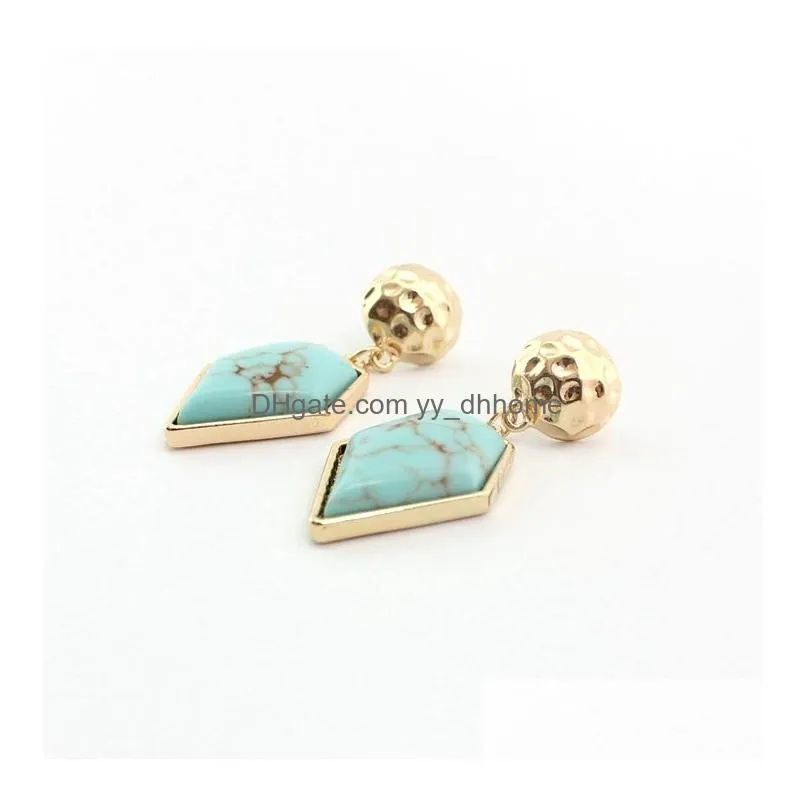 fashion gold color geometric natural stone geometric shape white turquoise dangle earrings jewelry for women