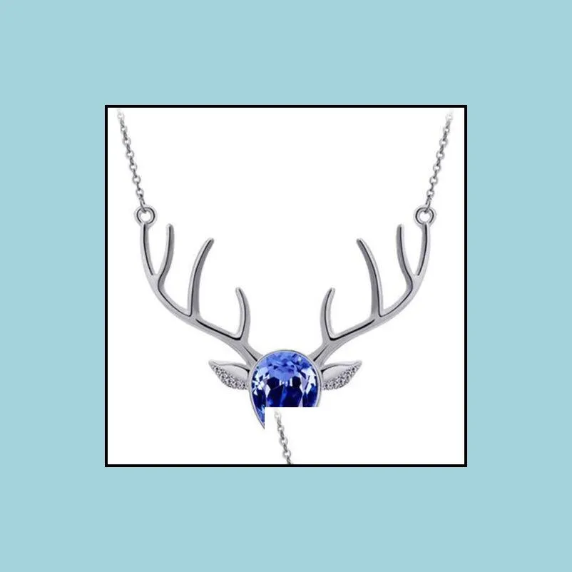 Pendant Necklaces Rhinestone Crystal Necklace Christmas Deer Pendants Necklaces Boho Antler Horn Animal Drop Delivery Jewelry Necklace Dh4Wl