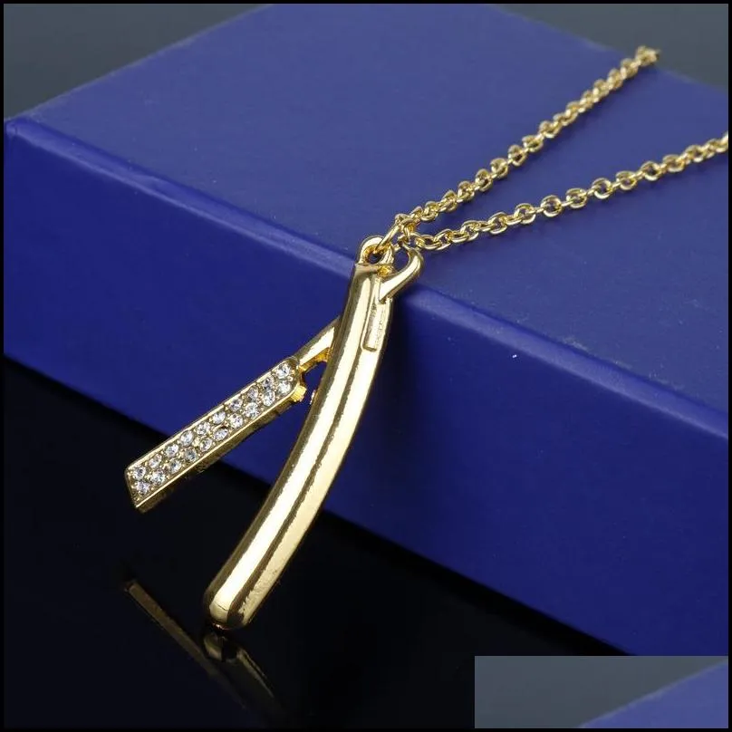 hip hop razor blades pendant necklaces men jewelry zirconia shaver shape necklaces male gold color collares jewelry accessories