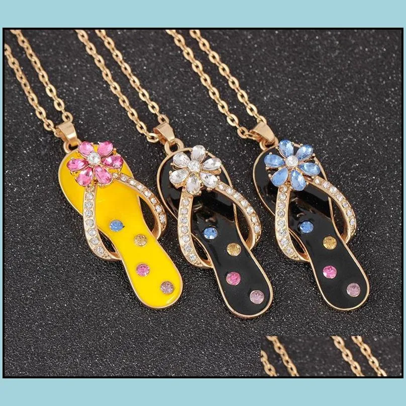 Pendant Necklaces Crystal Necklaces Chic Slipper  Necklace Rhinestone For Women Men Summer Jewelry Flower Drop Delivery Jewel Dhj7Y