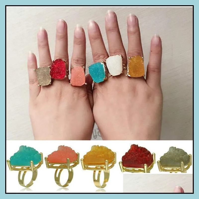 ring for women natural big crystal stone female models exaggerated personality gold gemstone rings