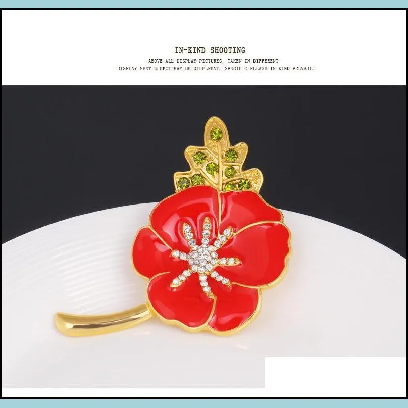 brooch for women 12pcs/lot very beautiful sparkle red crystal rhinestone poppy brooch pins christmas brooches