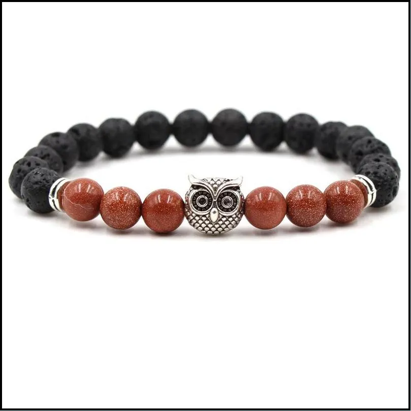 Charm Bracelets Lava Chakra Bracelet Agate Tiger Eye Stone Healing Men Jewelry Black Bead Drop Delivery Jewelry Bracelets Dhihp