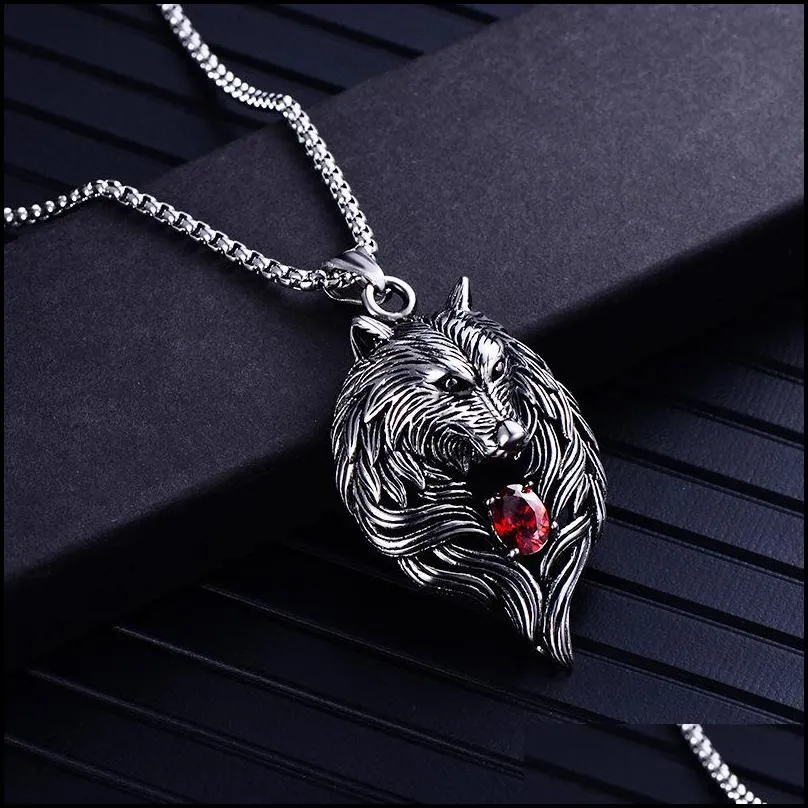 Pendant Necklaces Wolf Head Necklace For Men Women Pendant Erkek Kolye Biker Cool Jewelry Animal Charm Wholesale Vintage Punk Gift Dro Dhvwl