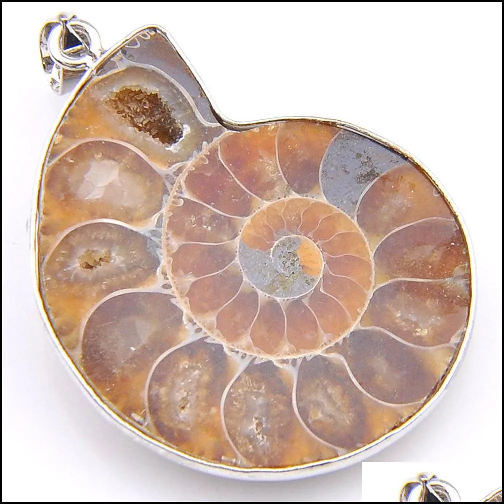 Lockets Luckyshine 2Pcs /Lot Christmas 925Sterling Sier Simple Design Restore Ancient Ways Ammonite Fossil Pendant For Lady Gift 31X41 Dhne0