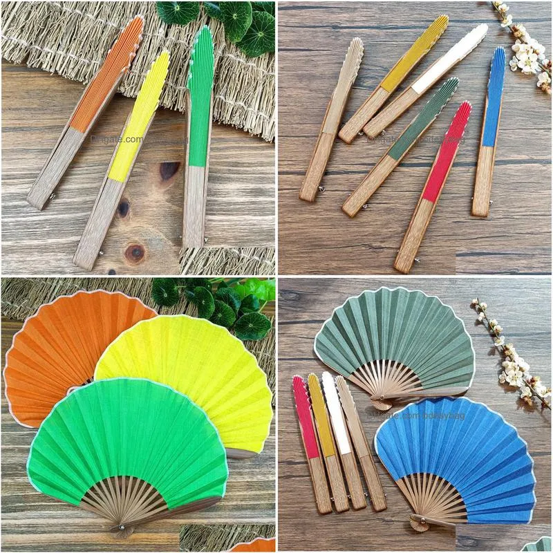 Chinese Style Products Chinese Style Products Shell Shaped Folding Fan Simple Solid Color Handmade Fabric Retro Small Portable Bamboo Dhsug