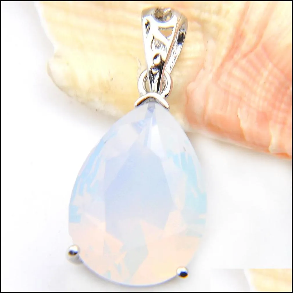 Pendant Necklaces Luckyshine Europe Jewelry Water Drop White Moonstone Gems Sier Necklaces Usa Israel Wedding Engagement Pendant Add D Dhzbp