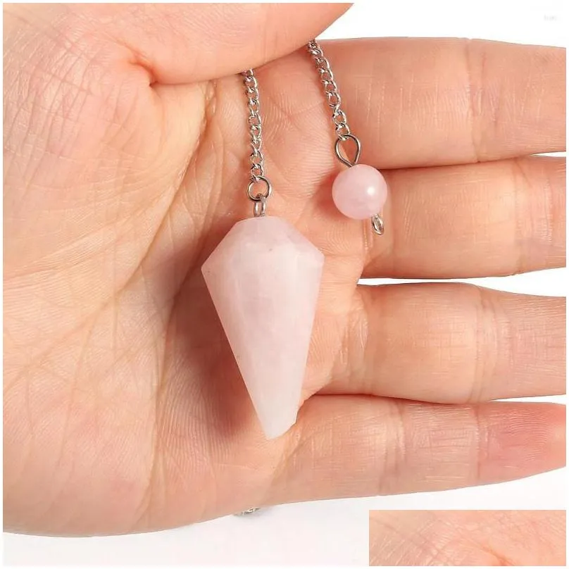 Pendant Necklaces Pendant Necklaces Natural Stone Necklace Cone Reiki Healing Rose Quartz Amethysts Crystal Charms For Jewelry Meditat Dhylc