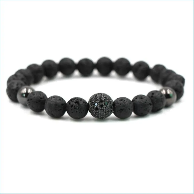 black beads natural stones ball charm lava stone beads men bracelet black lava beads bracelets