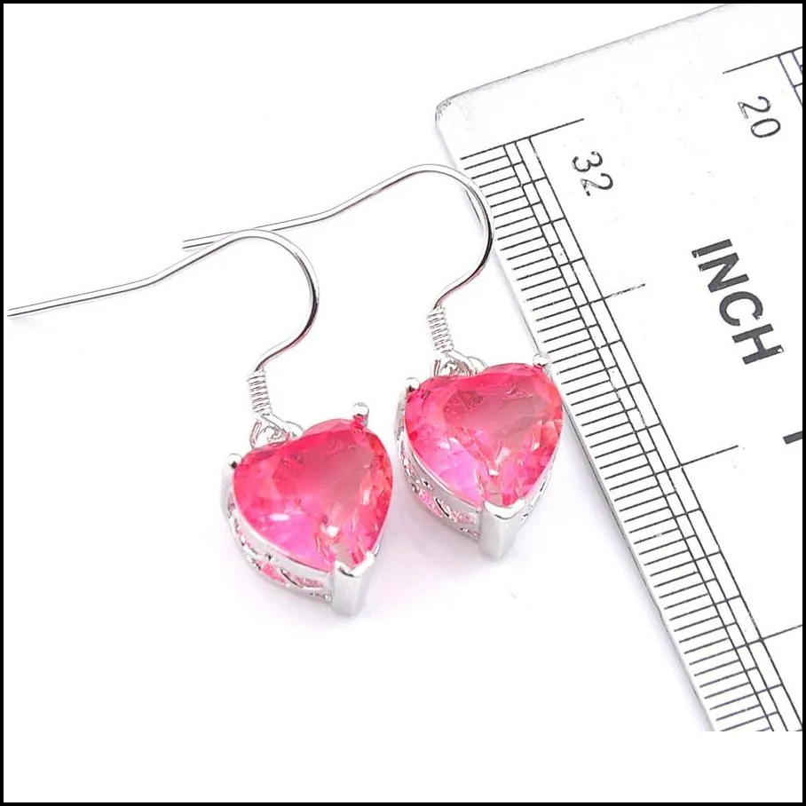 Dangle & Chandelier Luckyshine 6 Pairs 925 Sier Pink Heart Bi Colored Tourmaline For Women Hooks Earrings Jewelry New Holiday Gift Dro Dhi85