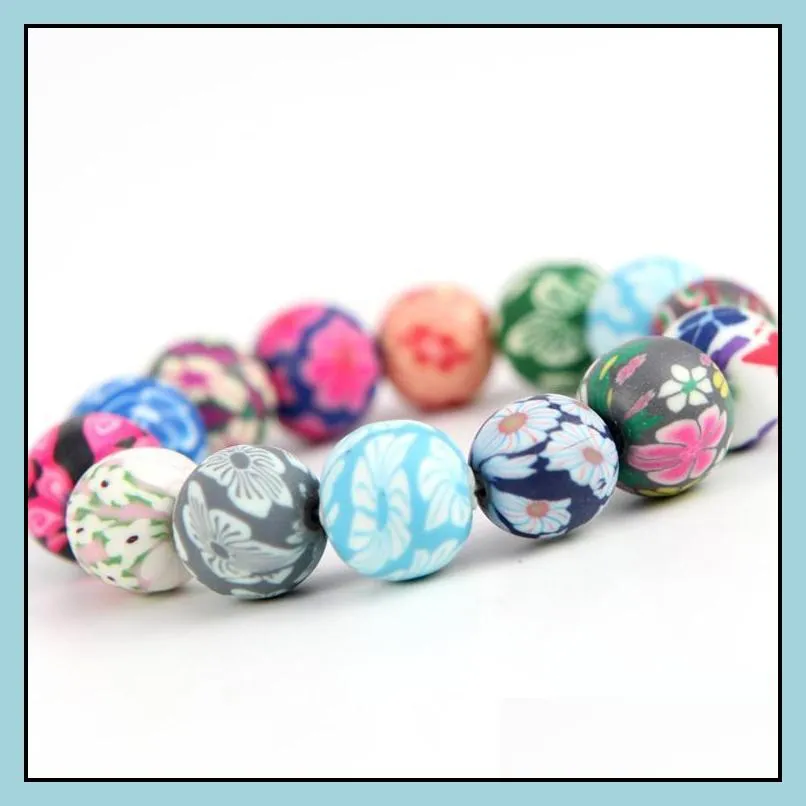 Charm Bracelets Bracelet Bangle Newly Polymer Clay Flower Colorf Round Beads Charm Bracelets Drop Delivery Jewelry Bracelets Dh948