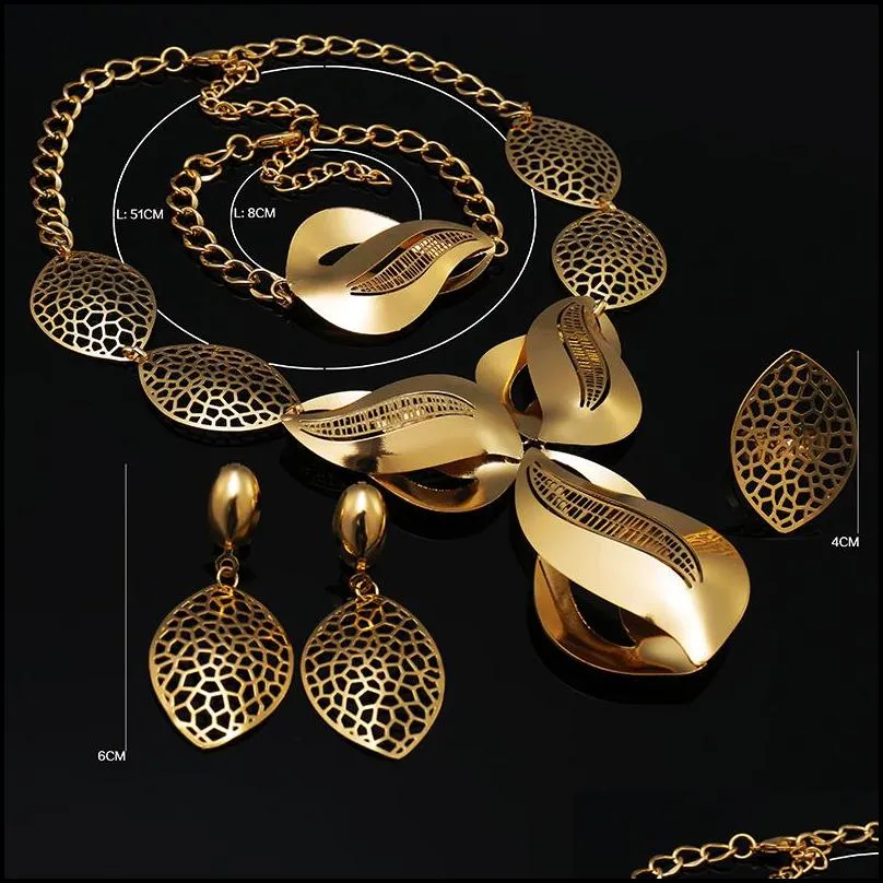 Jewelry Settings Fani Dubai Gold-Color Luxury Jewelry Sets Brand Bridal Nigerian Set For Women Fashion African Beads Design 201 Drop D Dhdbg
