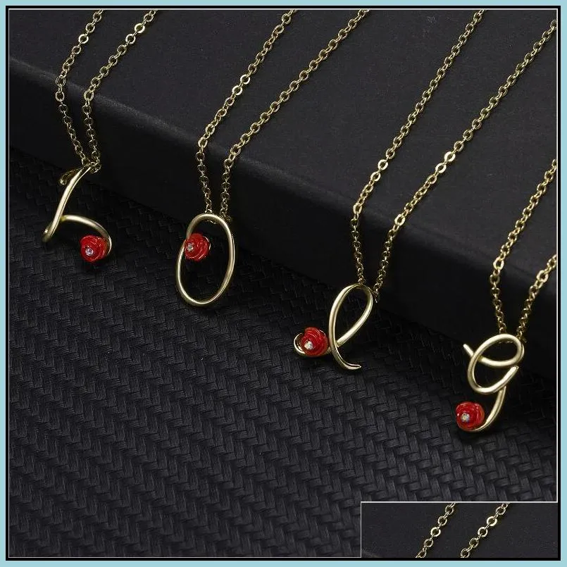 Pendant Necklaces Rose Flower Rhinestone Initial Letter Pendant Necklaces Mix Sier Gold A To Z Necklace Jewelry For Sale Drop Delivery Dhq7S