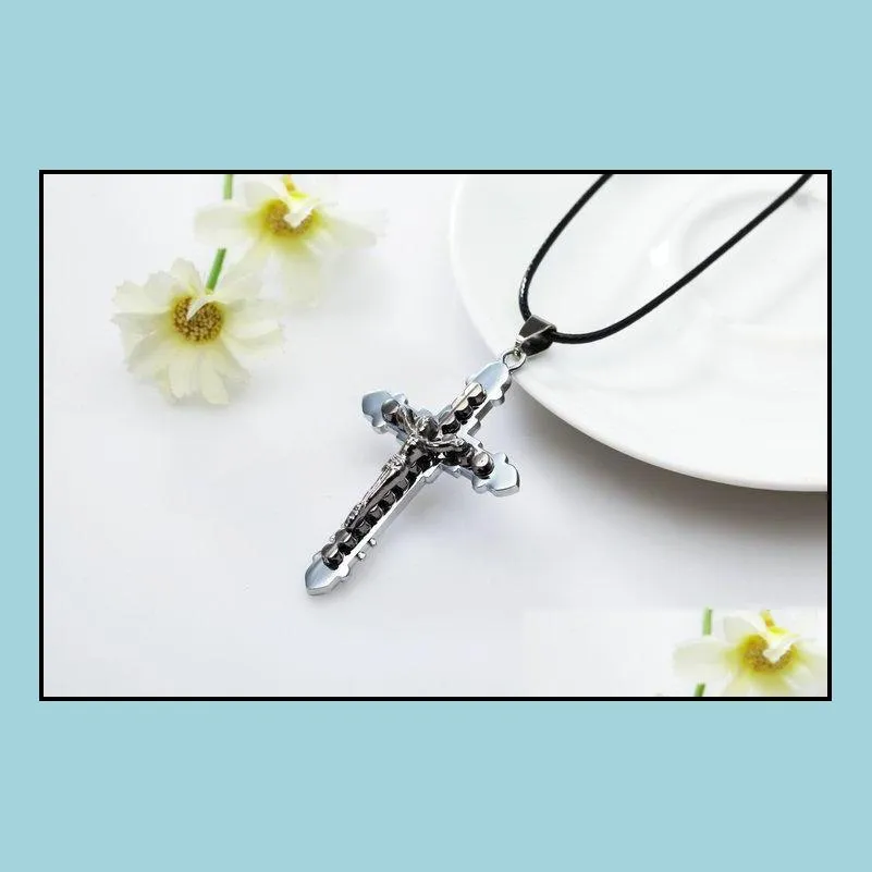 cross necklaces jesus christ crucifix catholic cross pendant with leather chain necklace cross necklace beautiful necklace