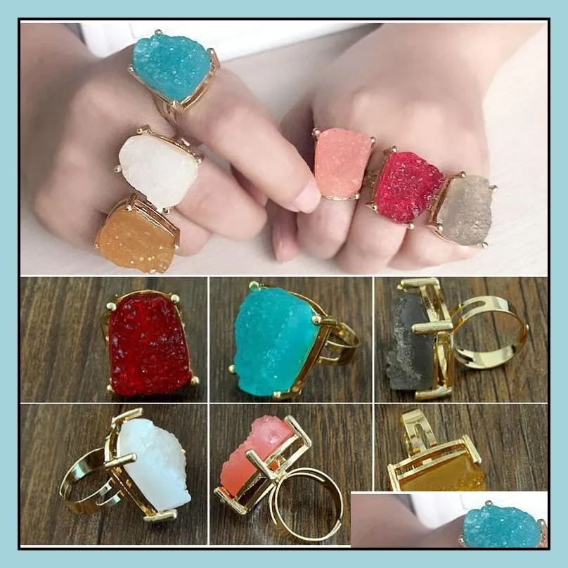 ring for women natural big crystal stone female models exaggerated personality gold gemstone rings