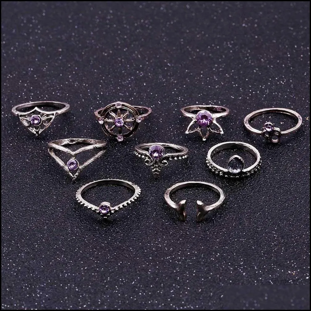 vintage punk knuckle rings boho midi ring set 9 pcs/set mermaid tail compass yoga hollow carved wedding ring set