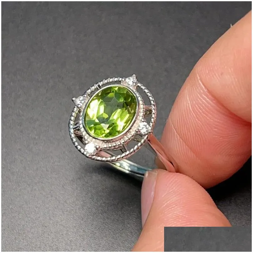 2ct Natural Peridot Ring for Woman Solid 925 Silver Peridot Jewelry with 3 Layers Gold Palting Classic Gemstone Silver Ring