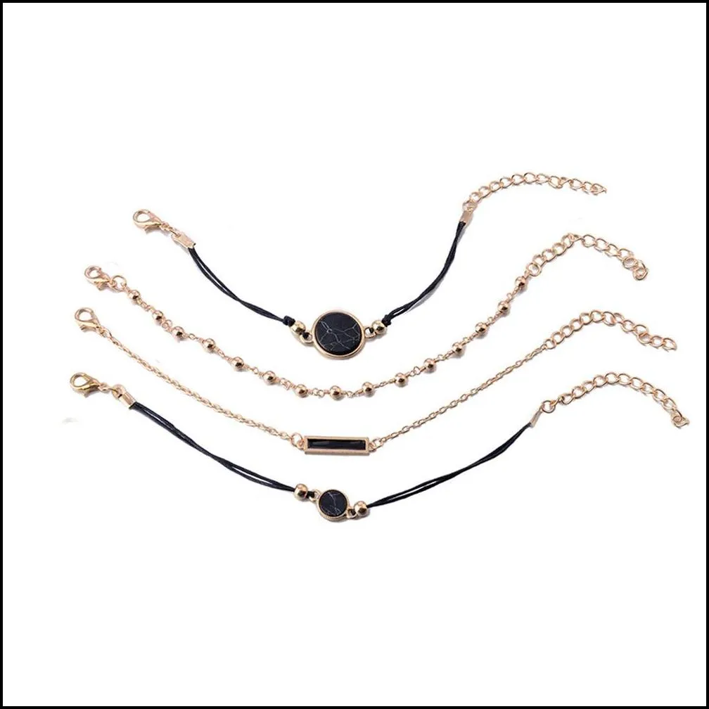 multilayer bracelets 4pcs/set black turquoises pattern bangle bracelets design bohemian women chain rope stacking bracelet