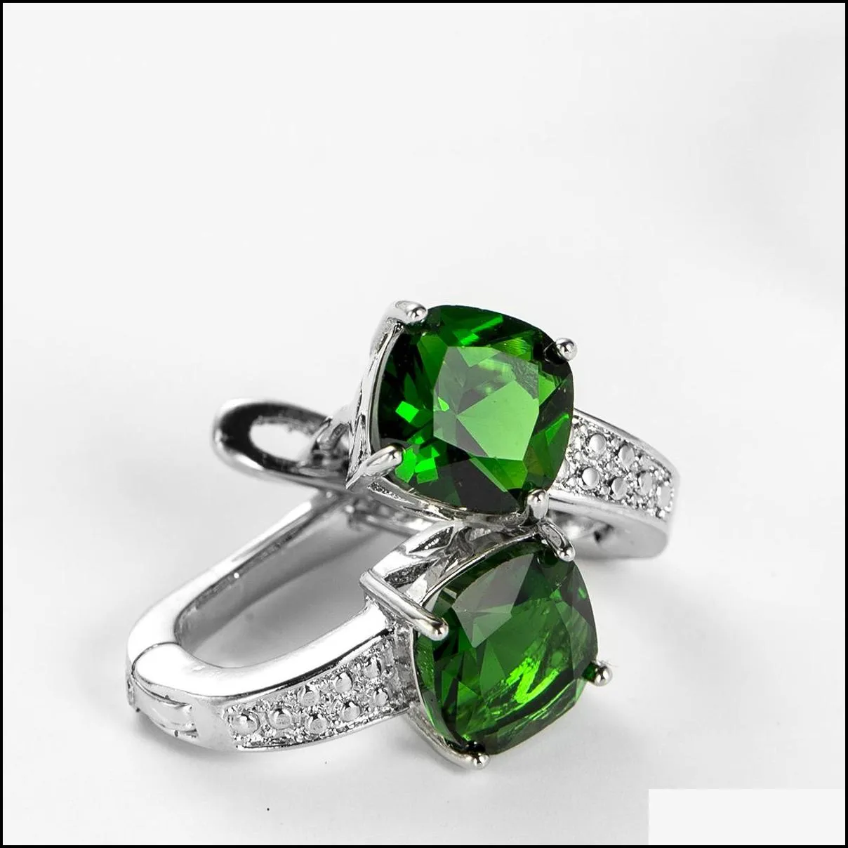 Hoop & Huggie Luckyshine 12 Pairs Mother Gift Jewelry Round Shaped Emerald Gemstone 925 Sier Greem Zircon Hie Earrings Wholesale Drop Dhih4