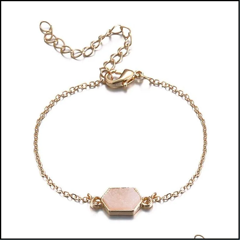 gold silver color bangle bracelet 7 colors resin drusy bracelet imitation crystal hexagon stone druzy bracelets