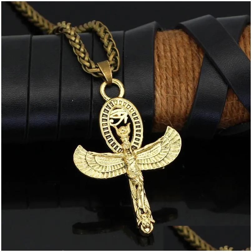 Pendant Necklaces Pendant Necklaces Vintage Ancient Egyptian Wing Goddess Eye Of Horus Ankh Uni Trend Amet Drop Delivery Jewelry Neckl Dh0Kh